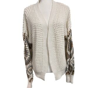 Altar'd State Ivory Crochet Knit Cardigan Colorblock Open‎ Front XS New